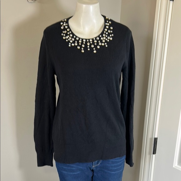 Lilly Pulitzer Odetta Sweater Black Rhinestone Wool Cashmere Blend Jumper Sz M - Picture 4 of 11